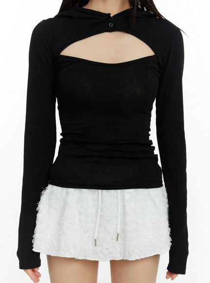 Cut-Out Hooded Long Sleeve Tee CF510
