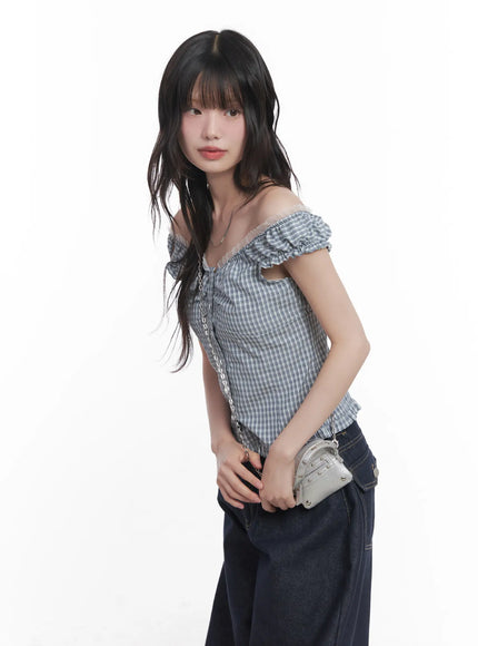 plaid-frill-off-shoulder-top-cu519