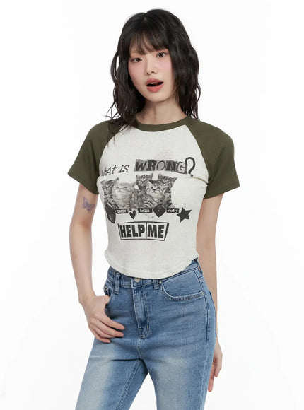 Cat Graphic Raglan Tee IL531