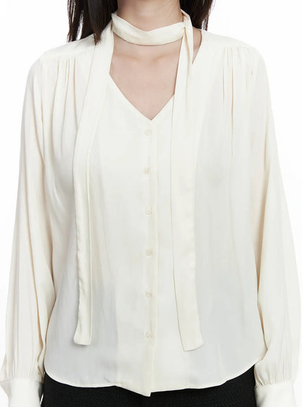 v-neck-shirred-blouse-and-scarf-set-if525