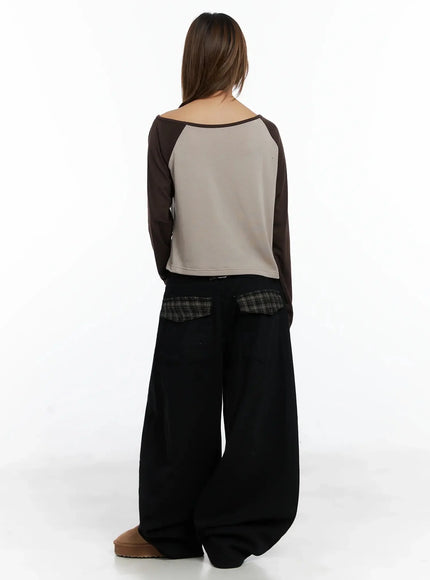 Contrasting Graphic One-Shoulder Top IN528