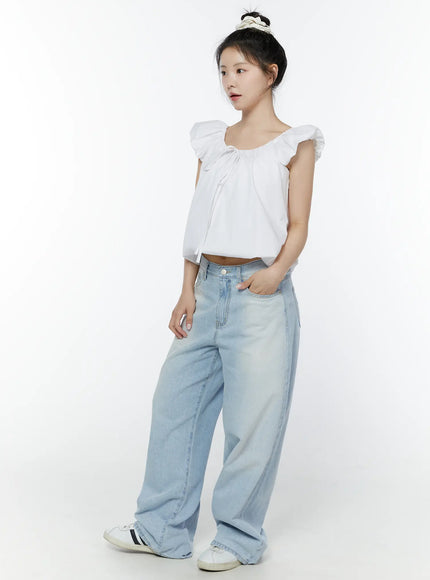 puff-sleeve-tie-front-blouse-iy511