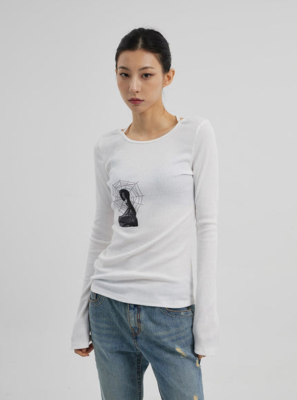 Graphic Ribbed Knit Top CF309