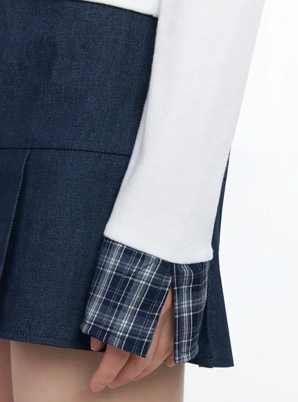 Plaid Off-Shoulder Long Sleeve Top IM523