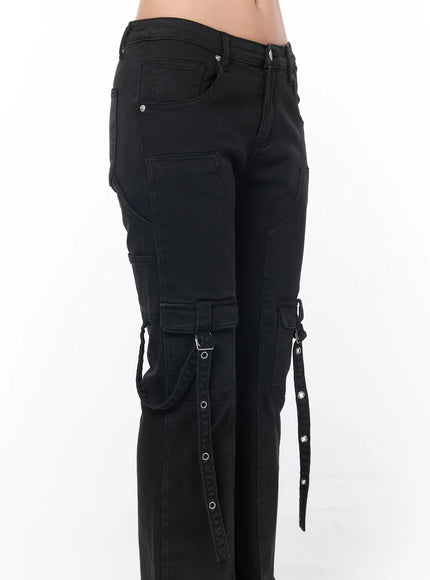 black-bucle-bootcut-cargo-pants-cy513