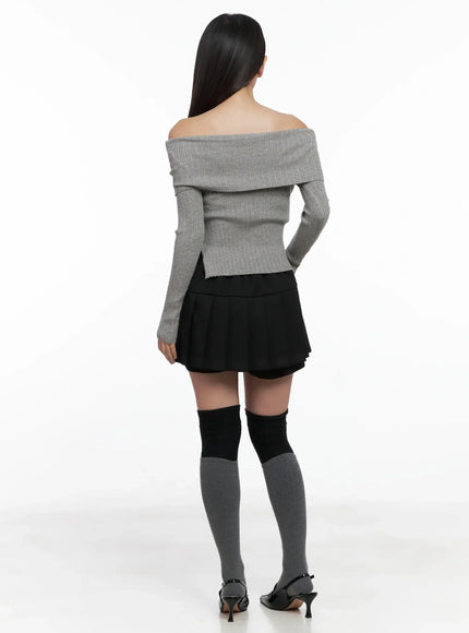 Ribbed Folded Off-Shoulder Top IG527