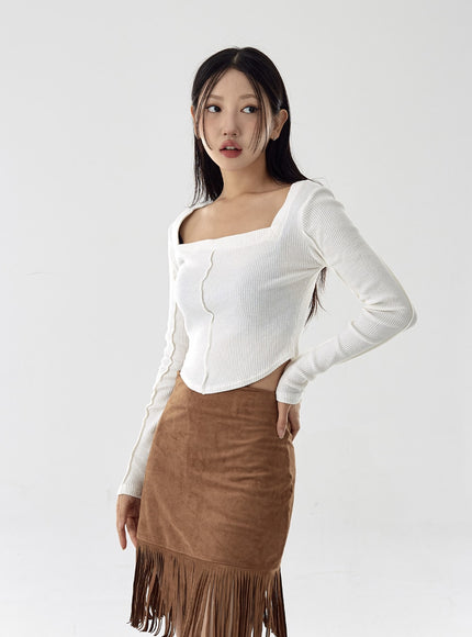 Square Neck Crop Long Sleeve Shirt CG16