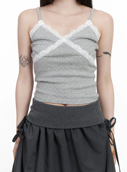 lace-trim-polka-dot-crop-sleeveless-top-cf523