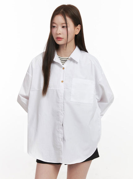 Collared Loose-Fit Button-Down Shirt IJ527