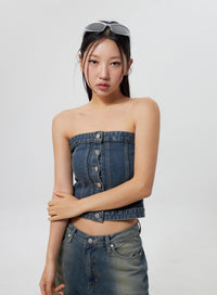 denim-button-tube-top-cy323