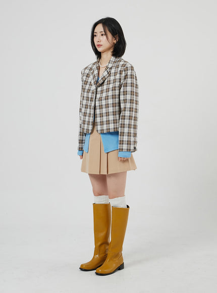 Check Pattern Crop Blazer OF310
