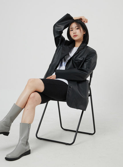 Faux Leather Oversized Jacket OM306