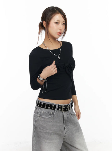 u-neck-ribbon-tie-3-4-sleeve-top-cf511