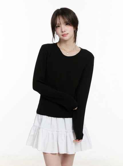 basic-round-neck-long-sleeve-top-cm505 / Black