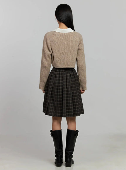 Plaid Pleated Midi Skirt IJ502