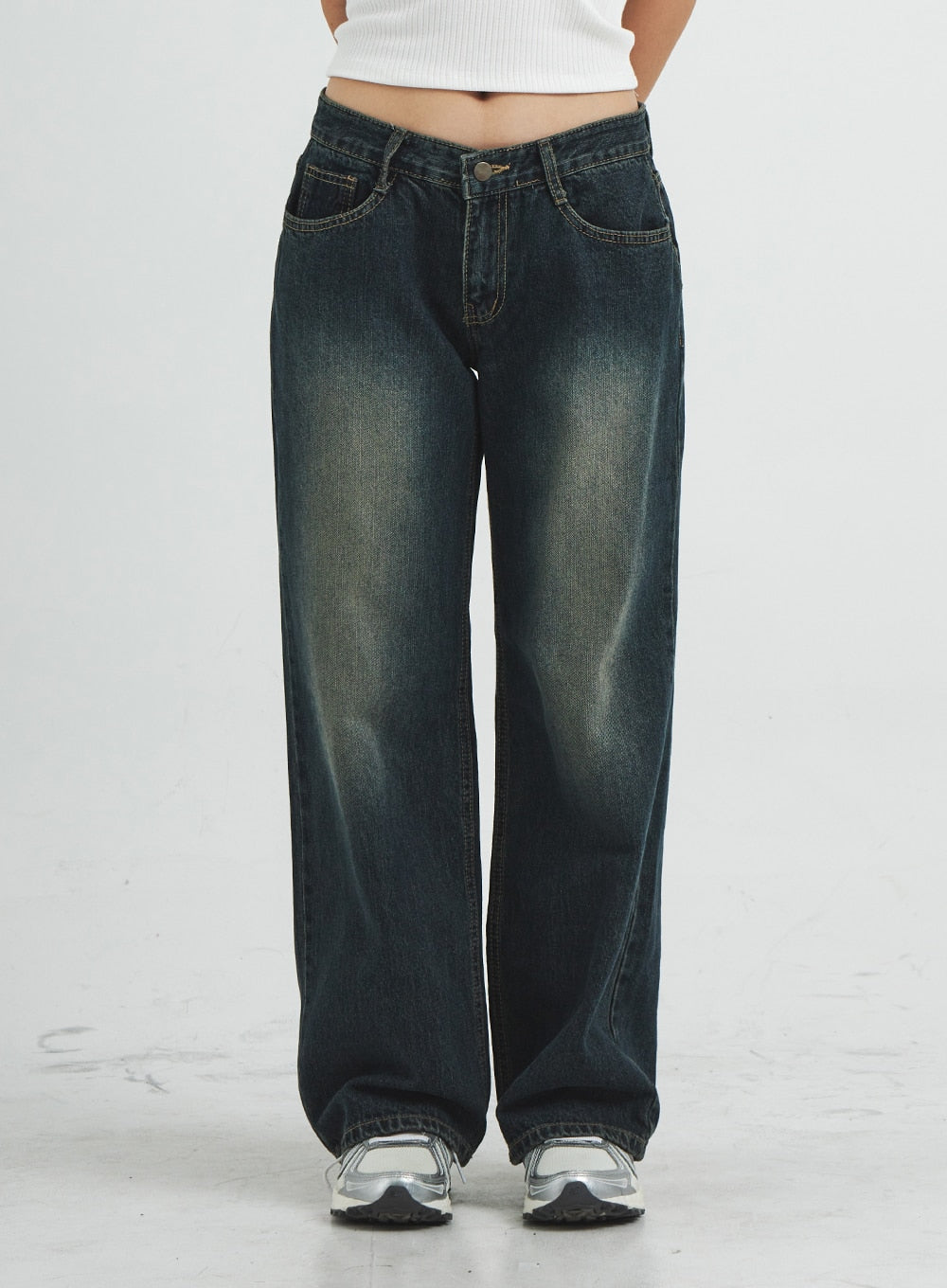 Low Rise Washing Wide Jeans CS14 Korean Women's Fashion LEWKIN