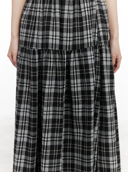 plaid-frill-maxi-skirt-cn527