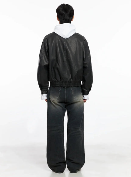 Men's Faux Leather Toggle Buckle Jacket IO516