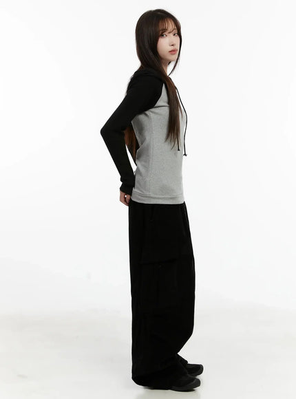 Off-Shoulder Hooded Lettering Top IJ521