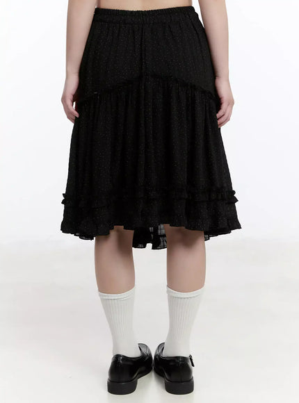 Polka Dot Ruffle Hem Midi Skirt IM513