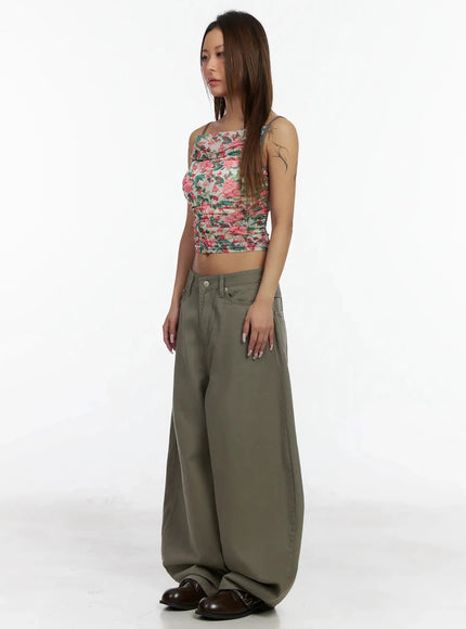 Back Corset Belt Wide-Leg Cotton Pants IA527