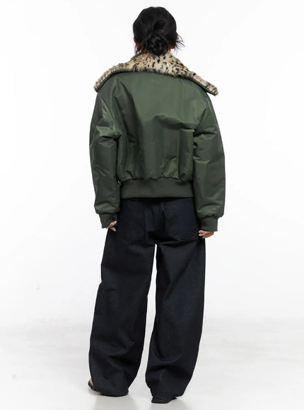 Cozy Faux Fur Collar Bomber Jacket CN514