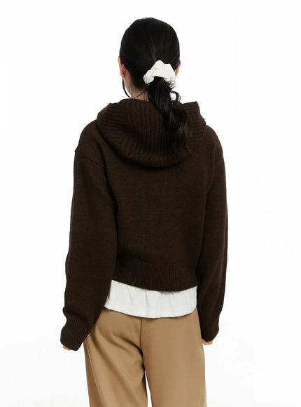 Button Hooded Knit Cardigan F502