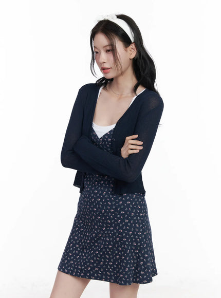 sheer-two-button-cardigan-ca509 / Dark blue