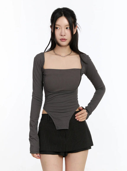 square-neck-layered-long-sleeve-bodysuit-ca507 / Dark gray