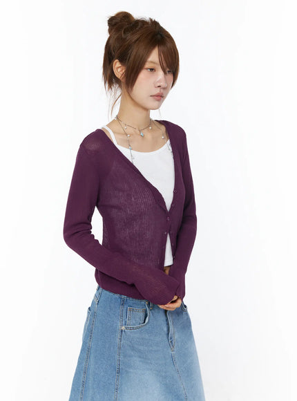 sheer-linen-cardigan-cy528 / Dark purple