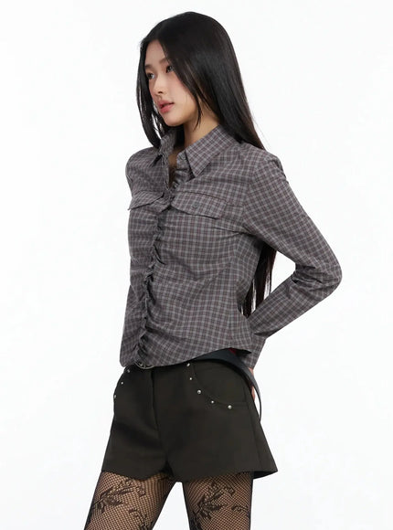 Stylish Check Ruffled Blouse IM530