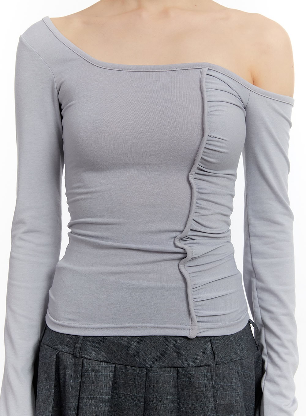 shirred-one-shoulder-long-sleeve-top-ca508
