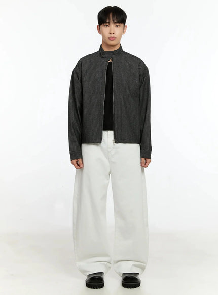 Men's Striped Denim Band-Collar Jacket IN525