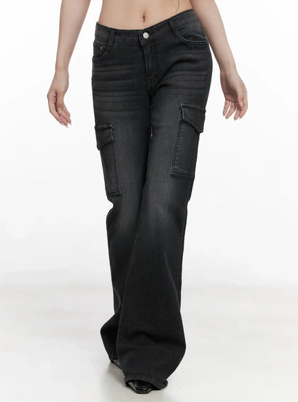seowon-black-cargo-low-rise-bootcut-jeans-in514