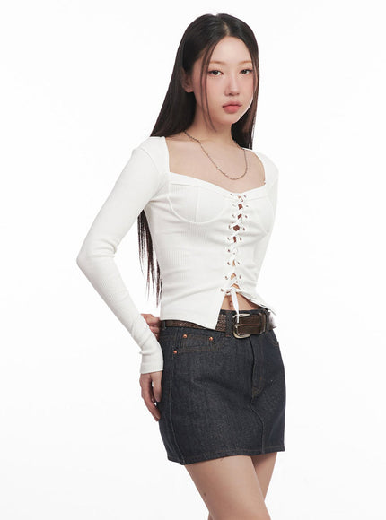 Lace-Up Corset Cardigan Top IM528
