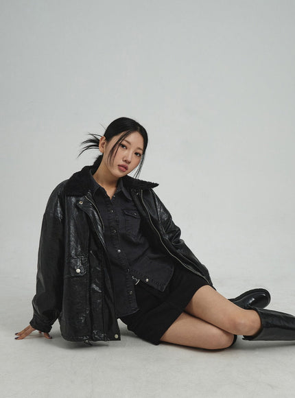 Faux Leather Fur Jacket CD12