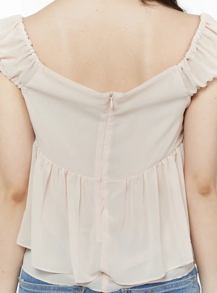 chiffon-layered-blouse-and-skinny-scarf-set-iy511