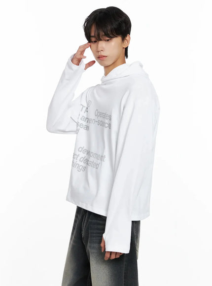 Men's Lettering Hand Warmer Hoodie IO516