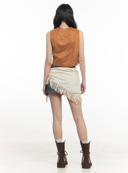 Buttoned Suede V-Neck Vest Top CF513