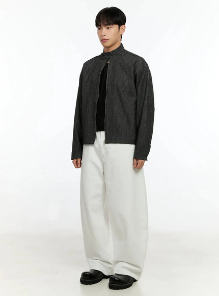 Men's Striped Denim Band-Collar Jacket IN525