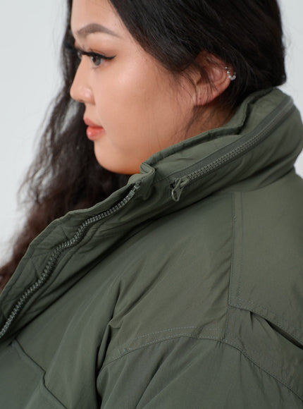 Plus Twin Front Pocket Hoodie Puffer Jacket ID27