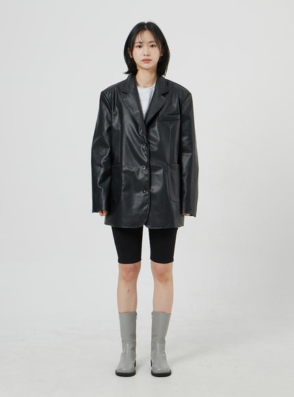 Faux Leather Oversized Jacket OM306
