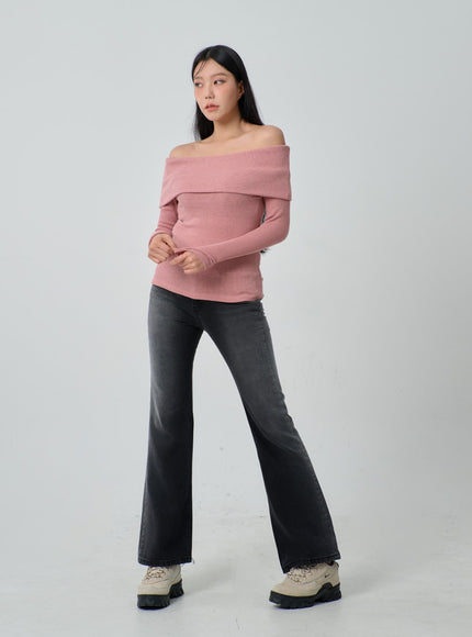 Ribbed Knit Off-Shoulder Top IJ318