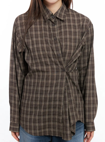 Oversized Plaid Button-Up Shirt CS501