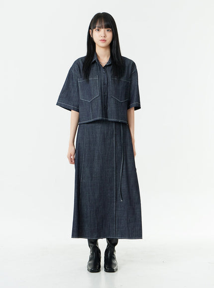 Stitch Denim Set-Up Blouse with Pocket OG23