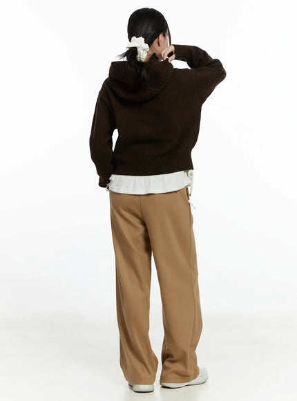 Button Hooded Knit Cardigan F502