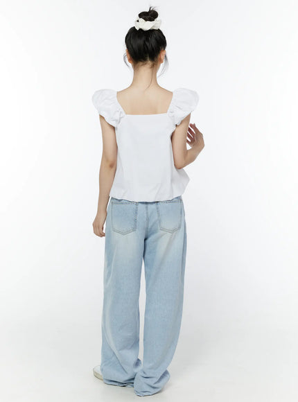 puff-sleeve-tie-front-blouse-iy511
