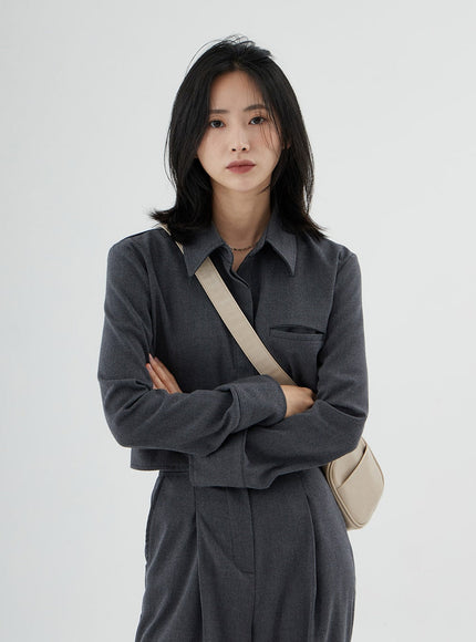 Hidden Button Crop Shirt ON11