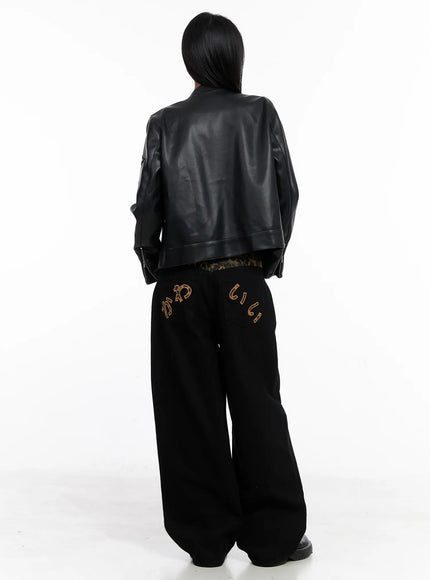 Graphic Crop Leather Jacket CC1109