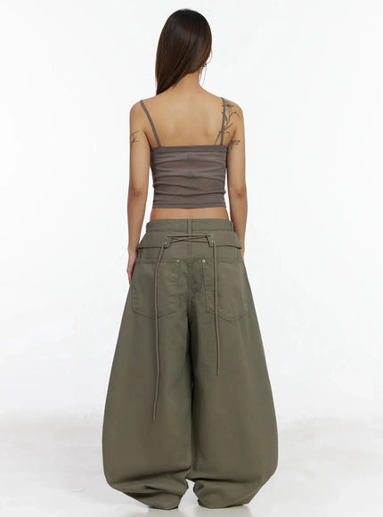 Back Corset Belt Wide-Leg Cotton Pants IA527